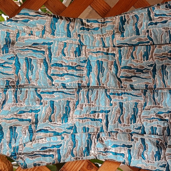 Vintage Custom Made Metallic Abstract Brocade Teal and Silver Print Party Dress - Picture 6 of 7